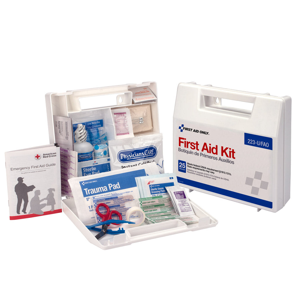 25 Person OSHA Compliant First Aid Kit – Plastic Case with Dividers