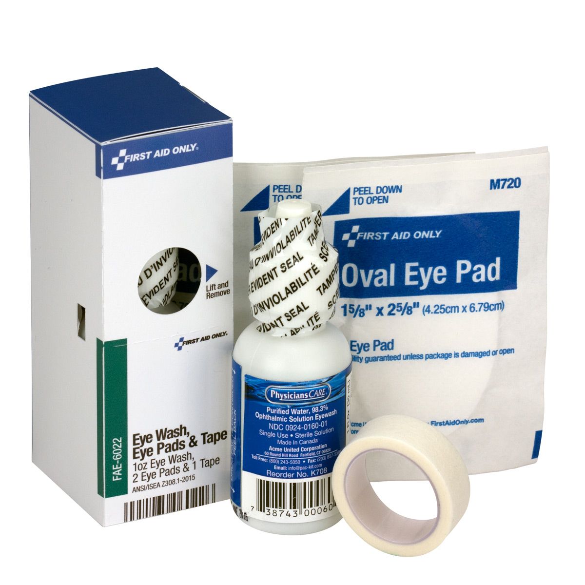 2 Sterile Eyepads, 1oz Eyewash, and ½" x 5 yd Tape Roll