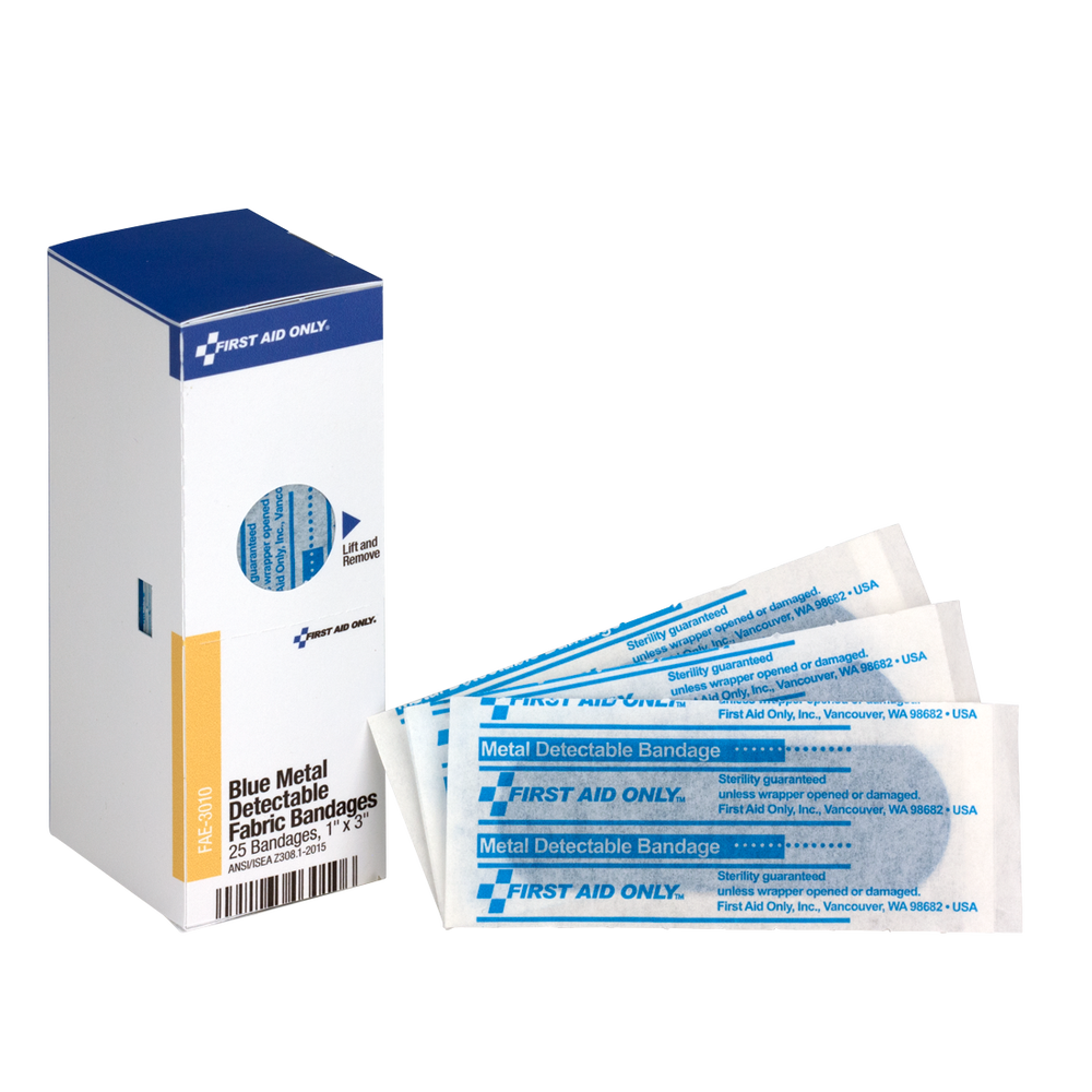 Blue Metal Detectable Fabric Bandages 1" x 3" – 40 ct