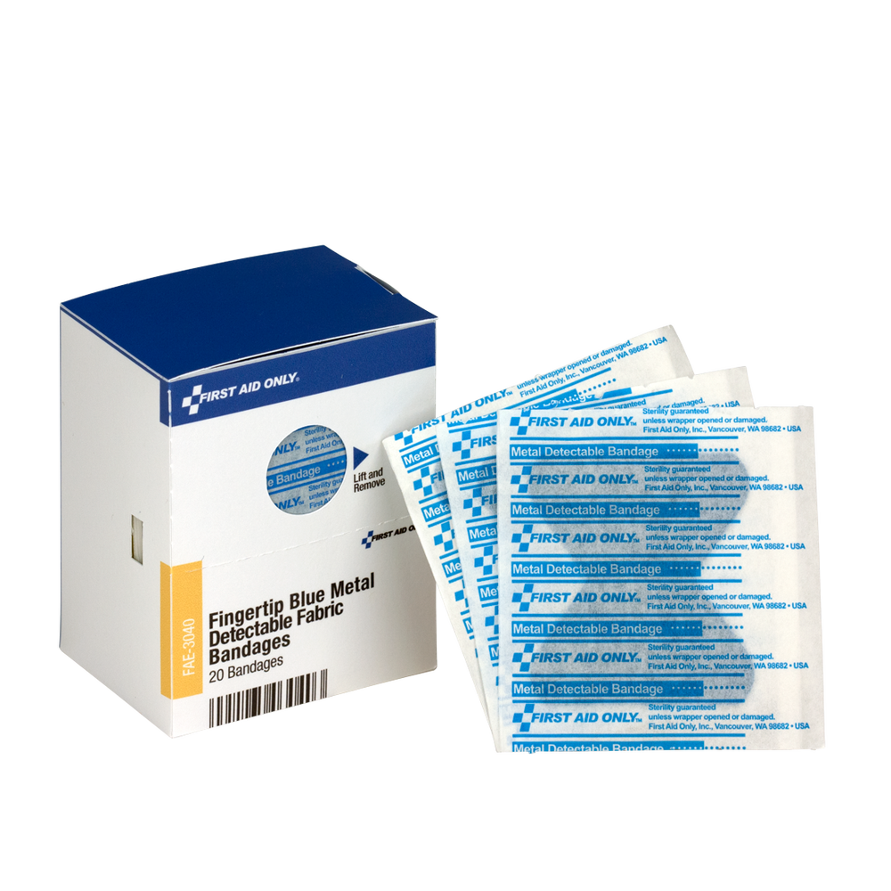 Bandage, Fingertip, Fabric, Metal Detectable, Blue, 25 ct.