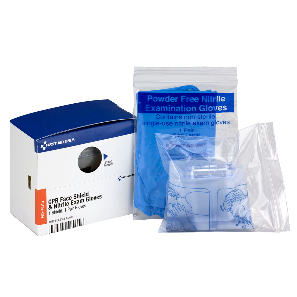 CPR Face Shield & Nitrile Gloves, 1 Shield & 1 Pair of Gloves per Box