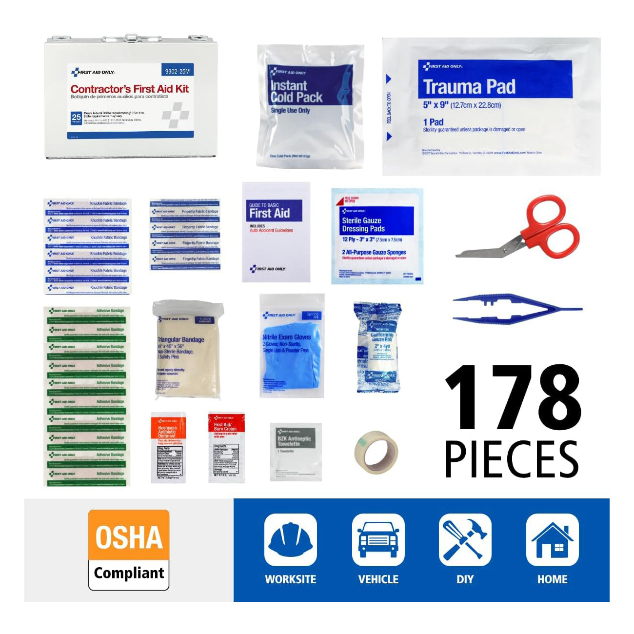 25 Person Contractor First Aid Kit with Metal Case