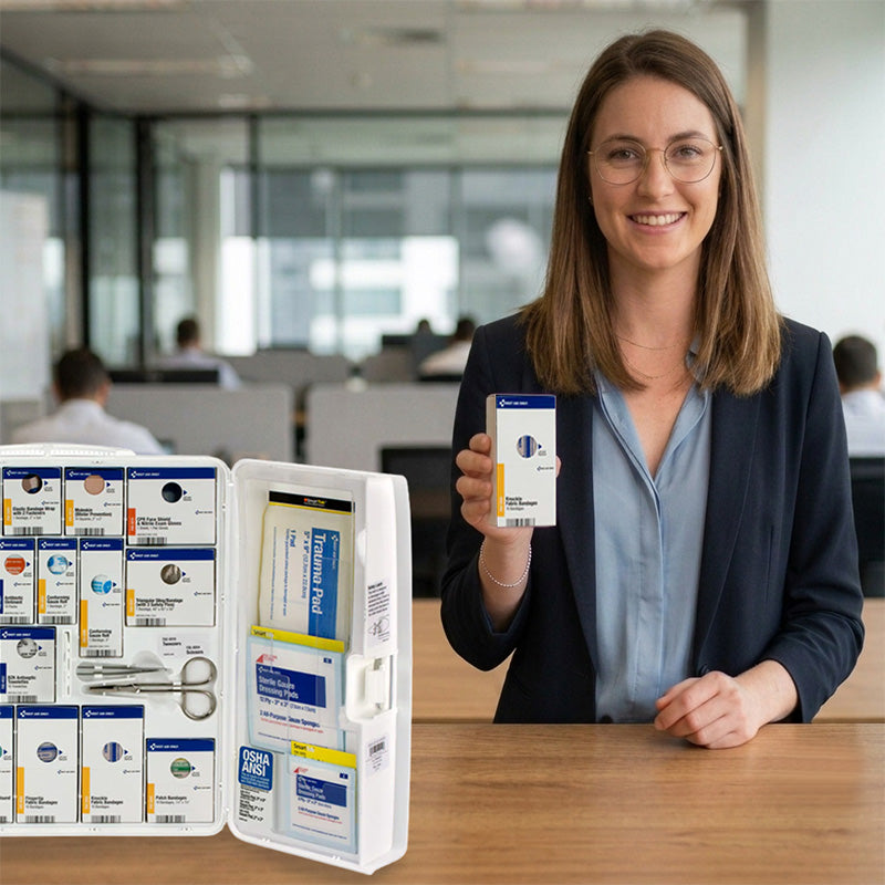 SmartCompliance first aid cabinet with compatible refill supplies.