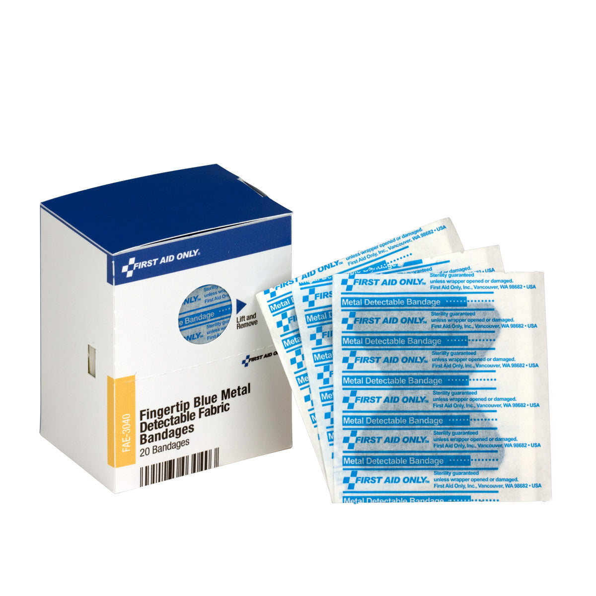 Bandage, Fingertip, Fabric, Metal Detectable, Blue, 25 ct.